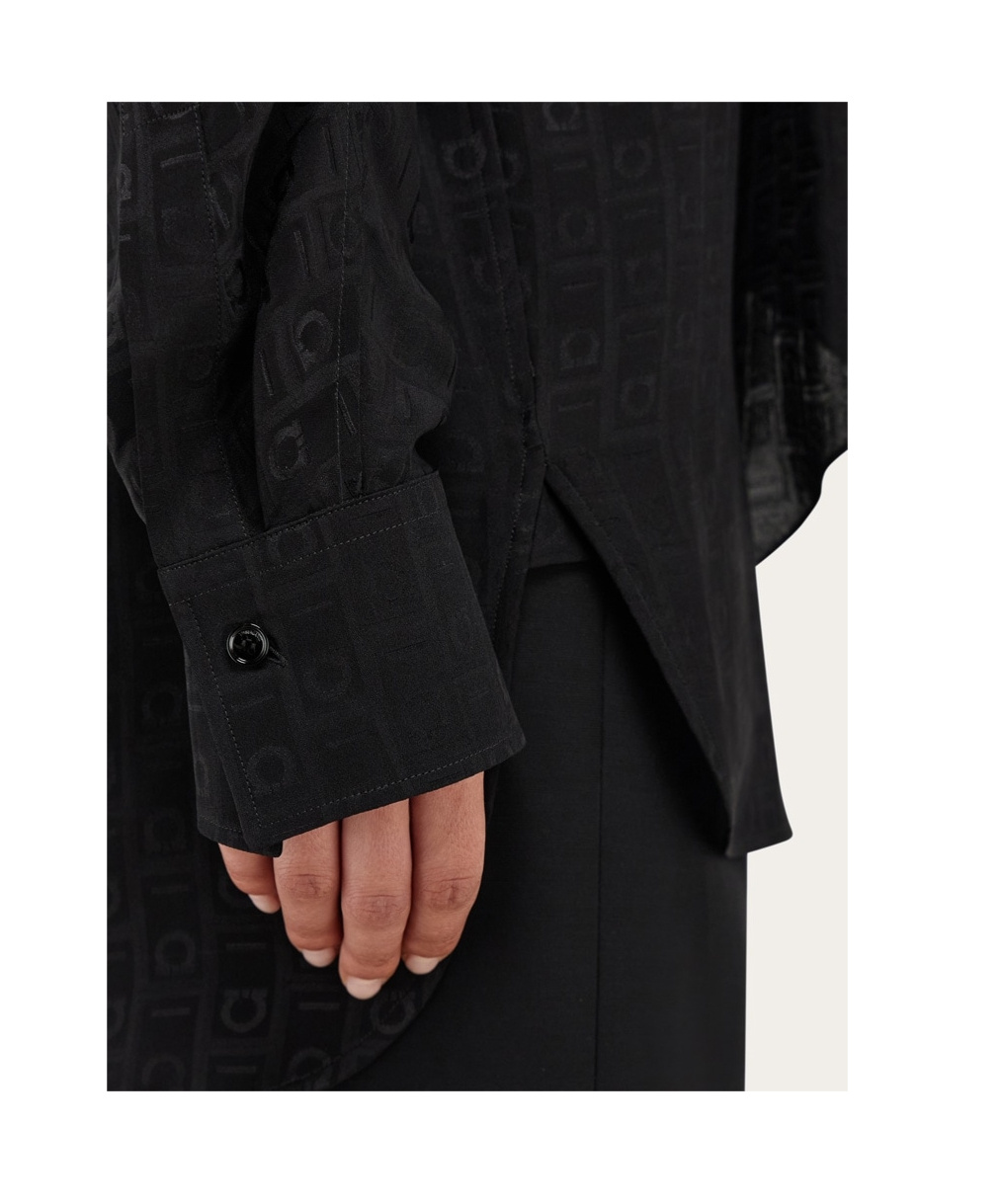 Ferragamo Sash-collar Silk Blouse In Black