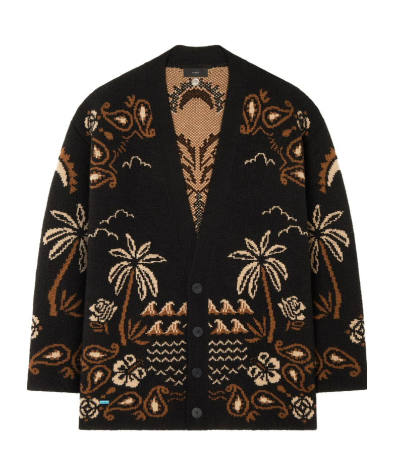 Alanui Glimpse Of Eden Palm-tree Paisley Cardigan In Black