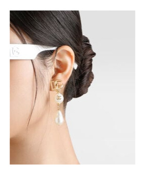 Dolce & Gabbana Drop Earrings With Pearls And Dg Logo In Yellow