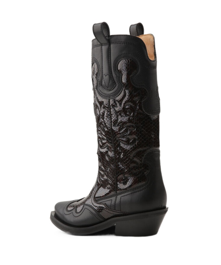 Ganni Embroidered Western Boots Women In Black