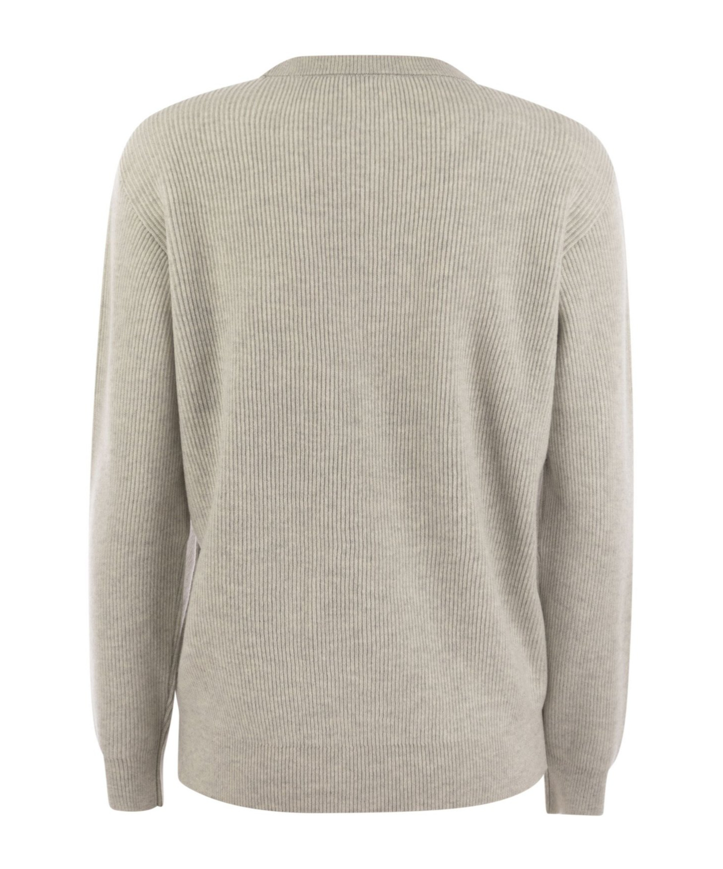 Brunello Cucinelli Women English Rib Cashmere Sweater With Monile In Nude