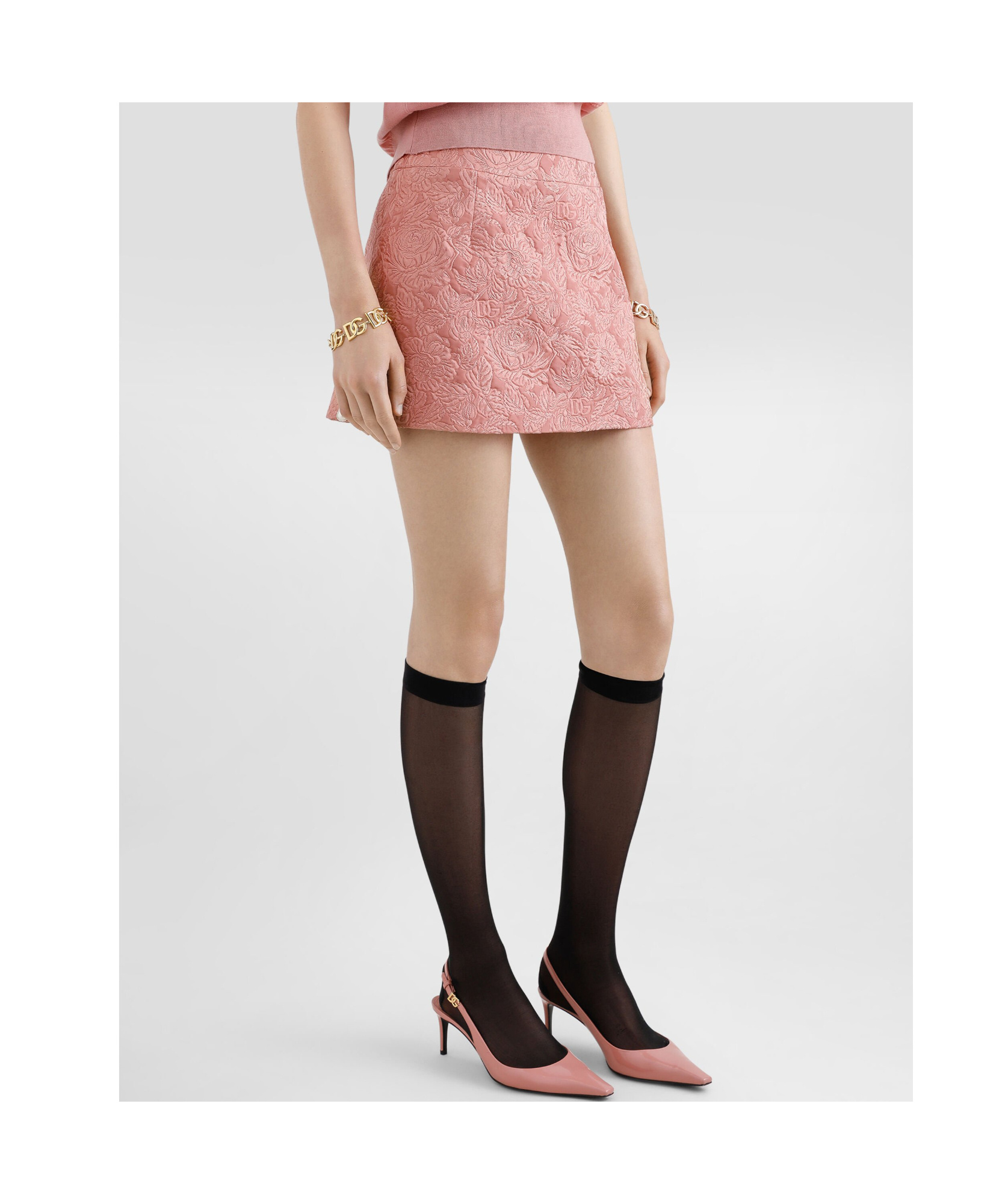 Dolce & Gabbana Floral Matrasse Embossed Jacquard Miniskirt In Pink
