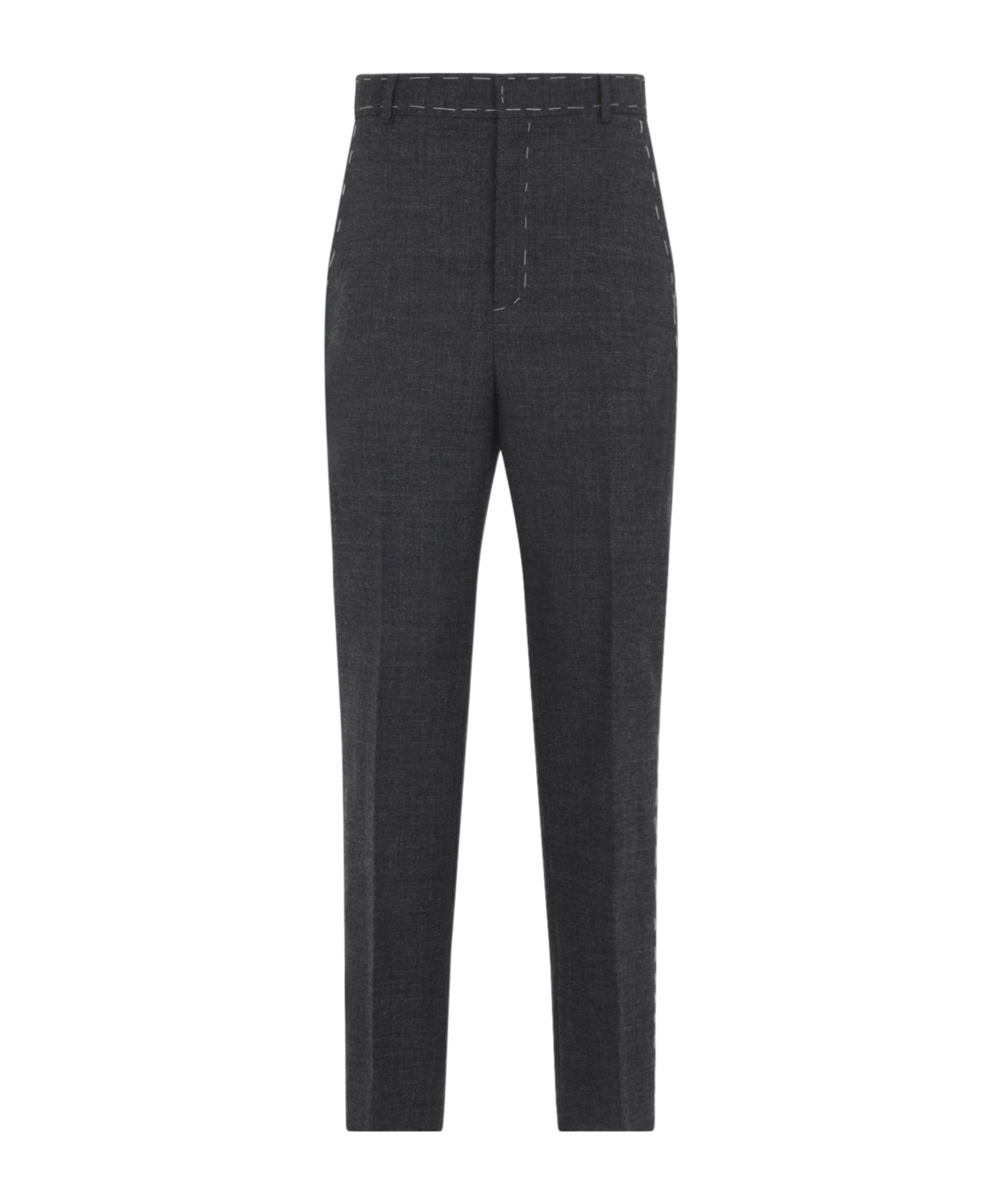 Moschino Contrasted-stitch Wool Pants In Gray
