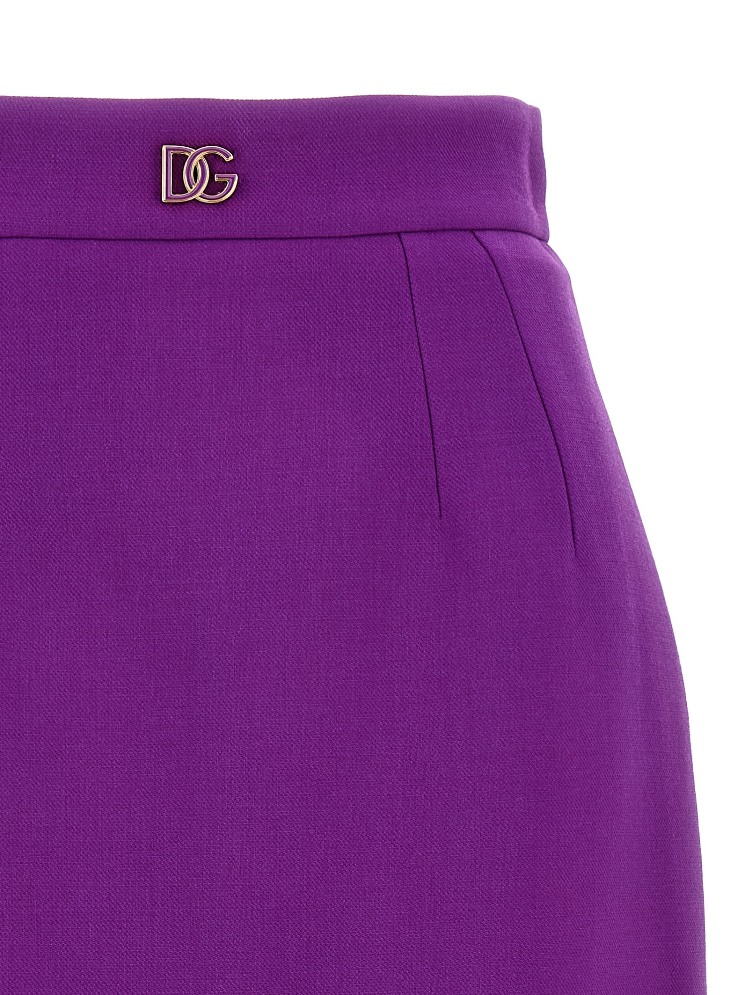 Dolce & Gabbana Metallic Logo Skirt Front Slit High Waist In Purple