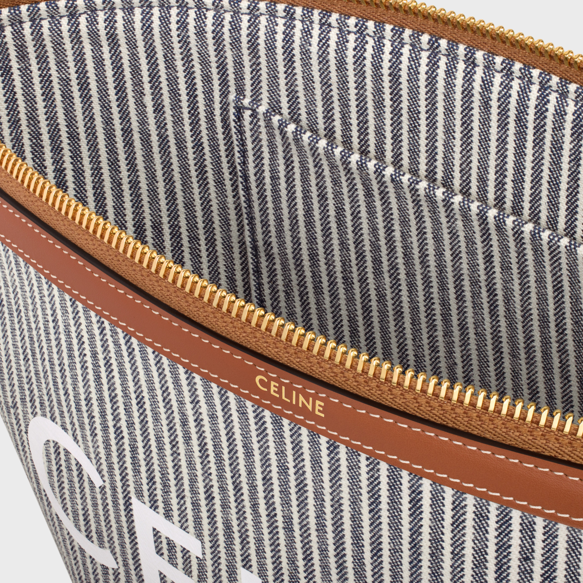 Celine Pouch Couffin In Striped Textile And Calfskin In Blue