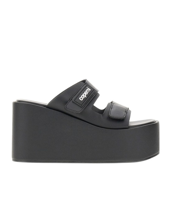 Coperni Black Wedges With Logo Patch On The Front And Touch-strap Closure In Leather Woman In Black