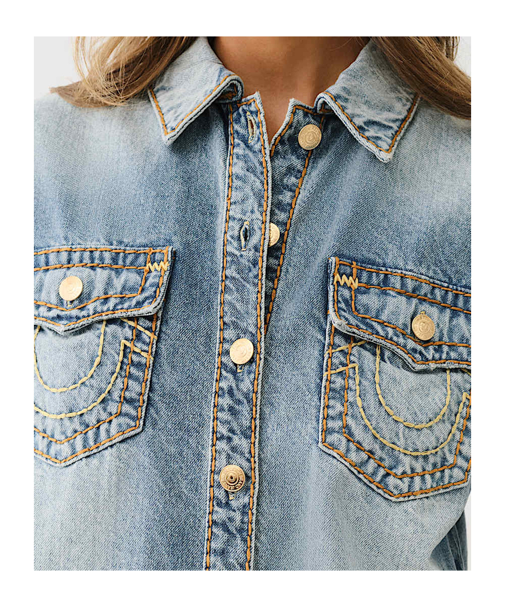 Shop True Religion Denim Super T Shacket In Multicolor