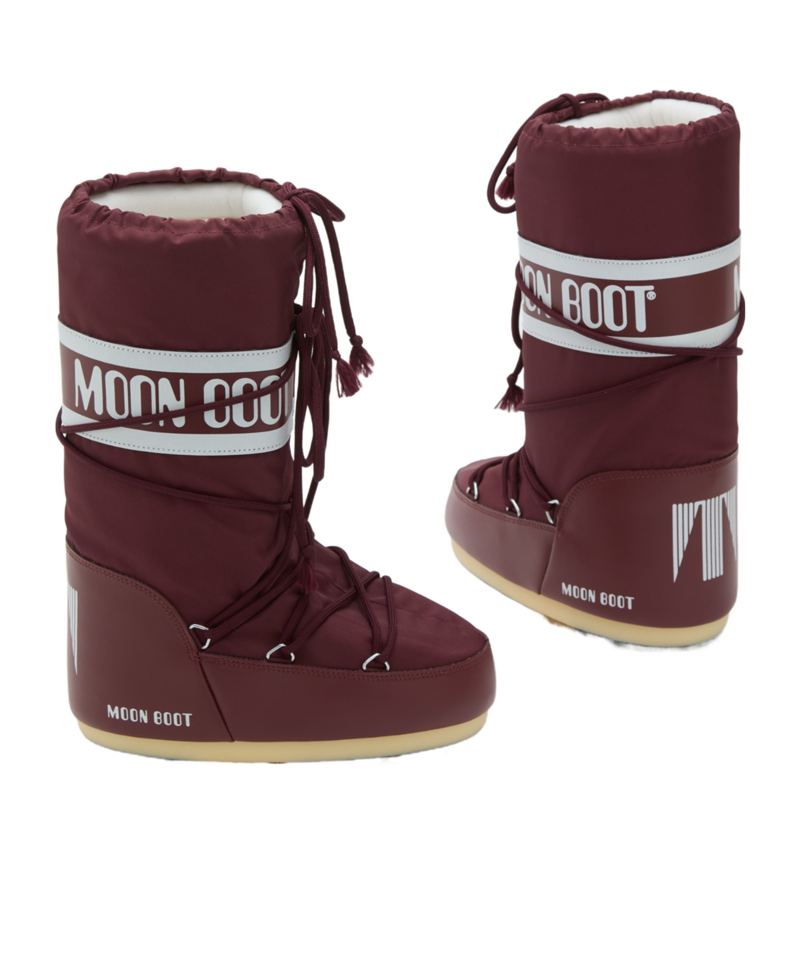 Moon Boot Logo-band Lace-up Boots In Burgundy