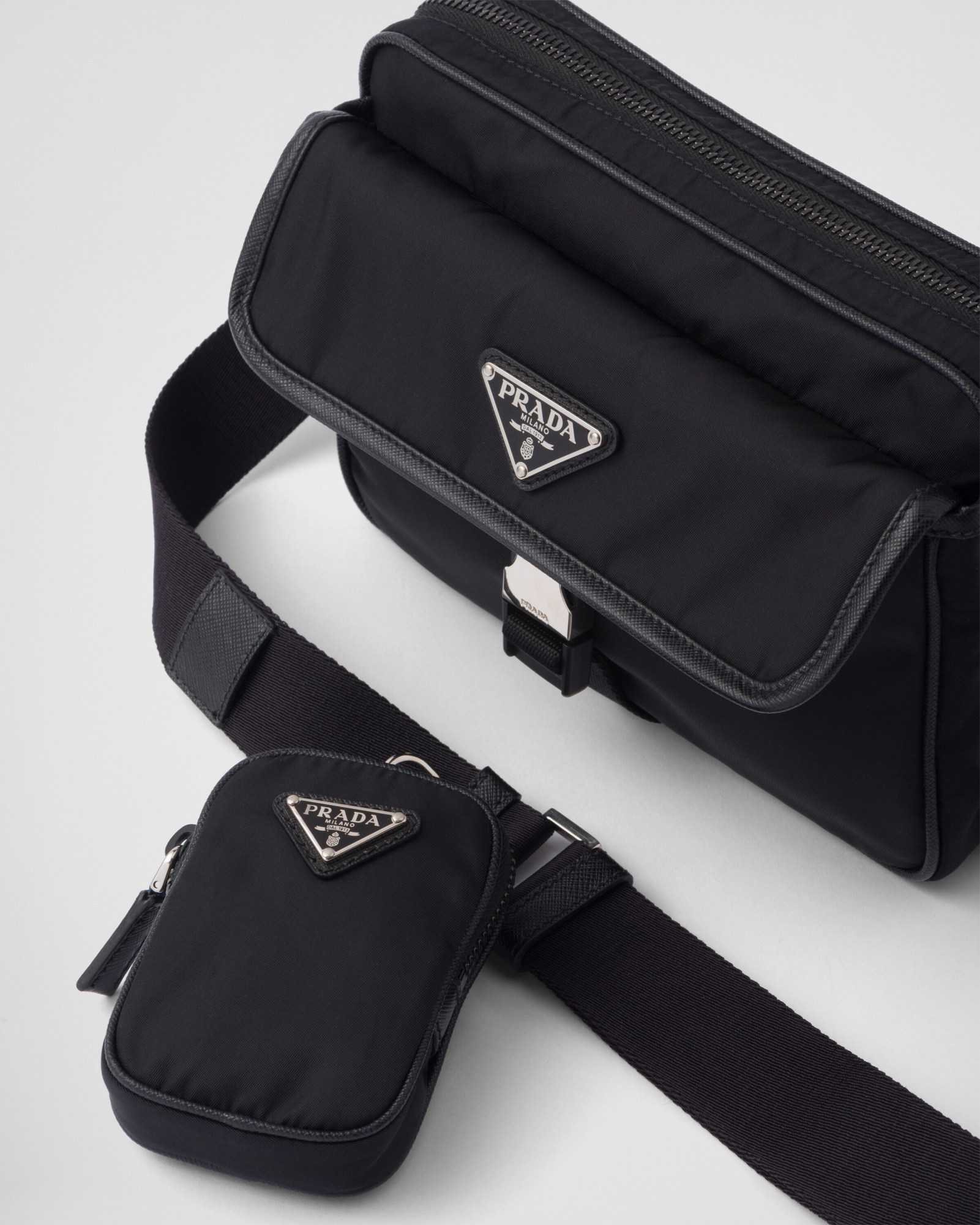 Prada Shoulder Bag In Re-nylon And Saffiano In Black