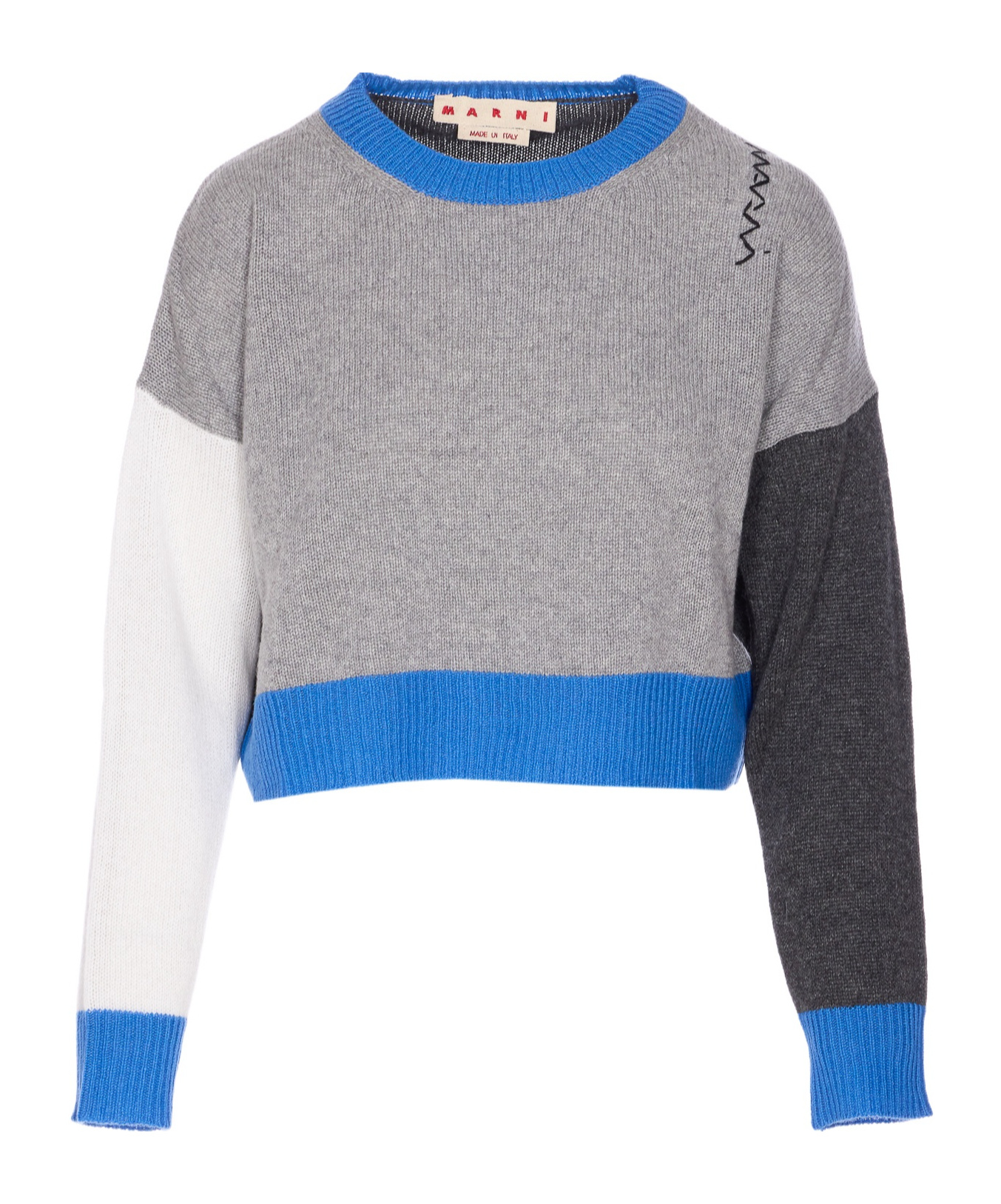 Marni Cropped Color-block Sweater With Round Neckline In Gray