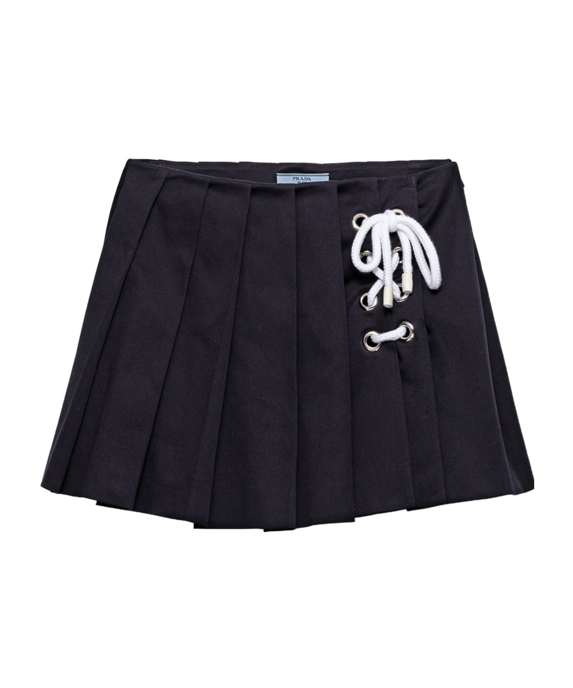 Prada Navy Pleated Drill Mini Skirt In Navy Blue