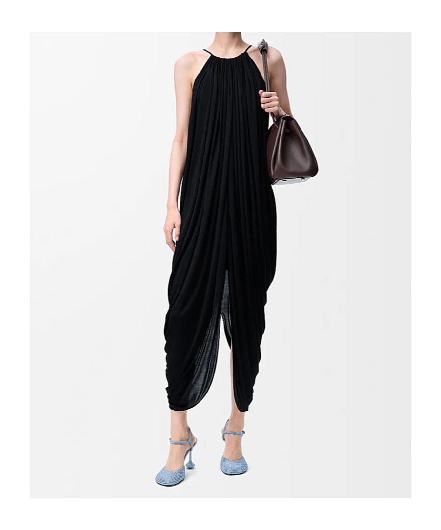 Loewe Womens Black Draped Anagram-hardware Silk Midi Dress In Black