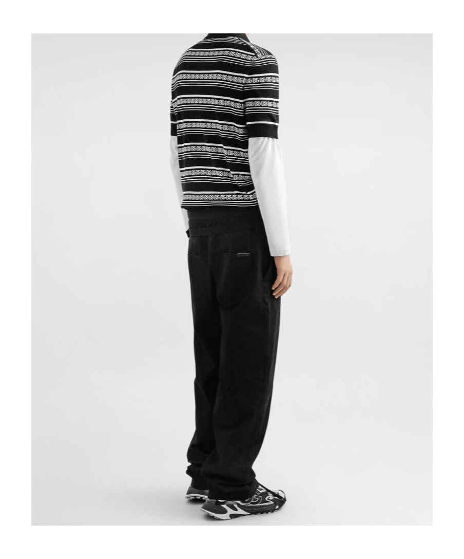 Dolce & Gabbana Knitted Polo Shirt With Short Sleeves In Black