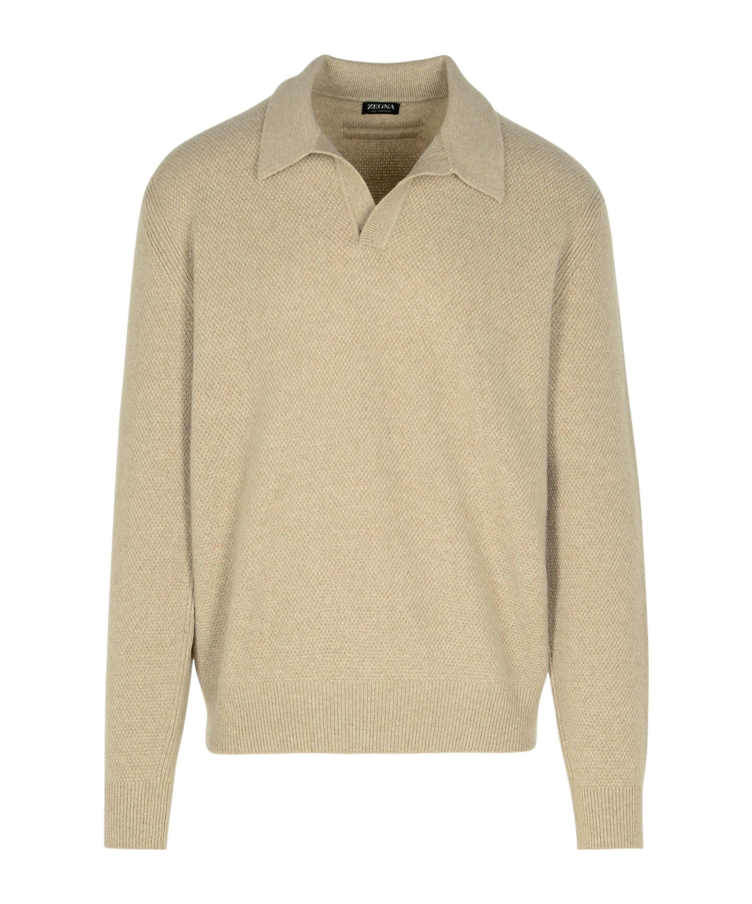 Shop Zegna Long-sleeved Polo Shirt Sweater In Nude