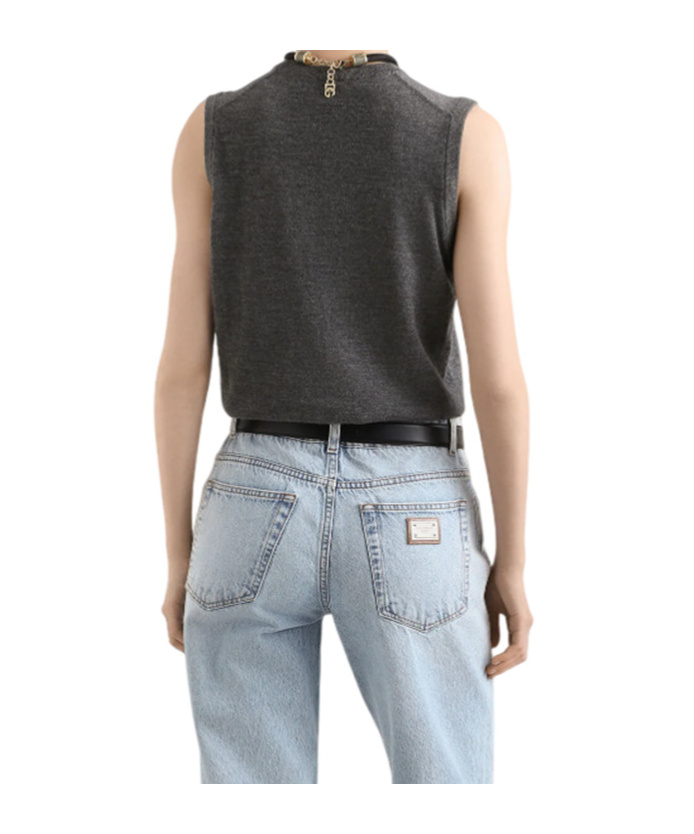 Dolce & Gabbana Cashmere Sleeveless Top Ribbed Hem In Gray