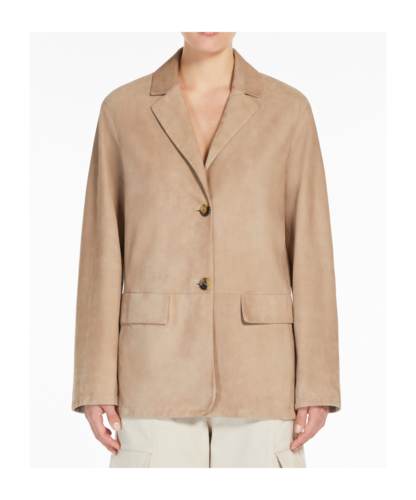Max Mara Lapel Long-sleeved Leather Jacket In Nude