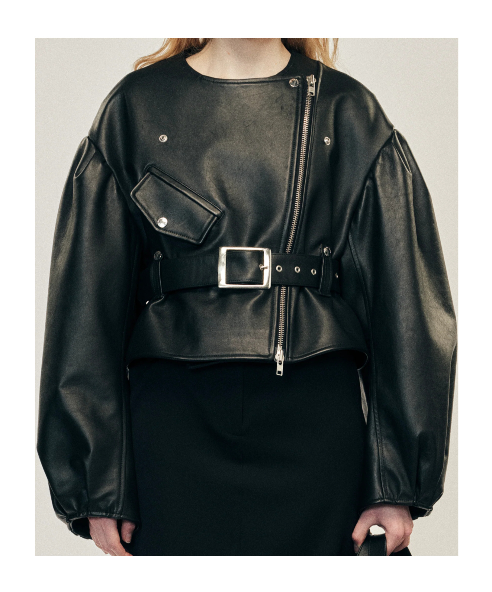Simone Rocha Cropped Sculpted Belt Detail Biker Jacket In Black