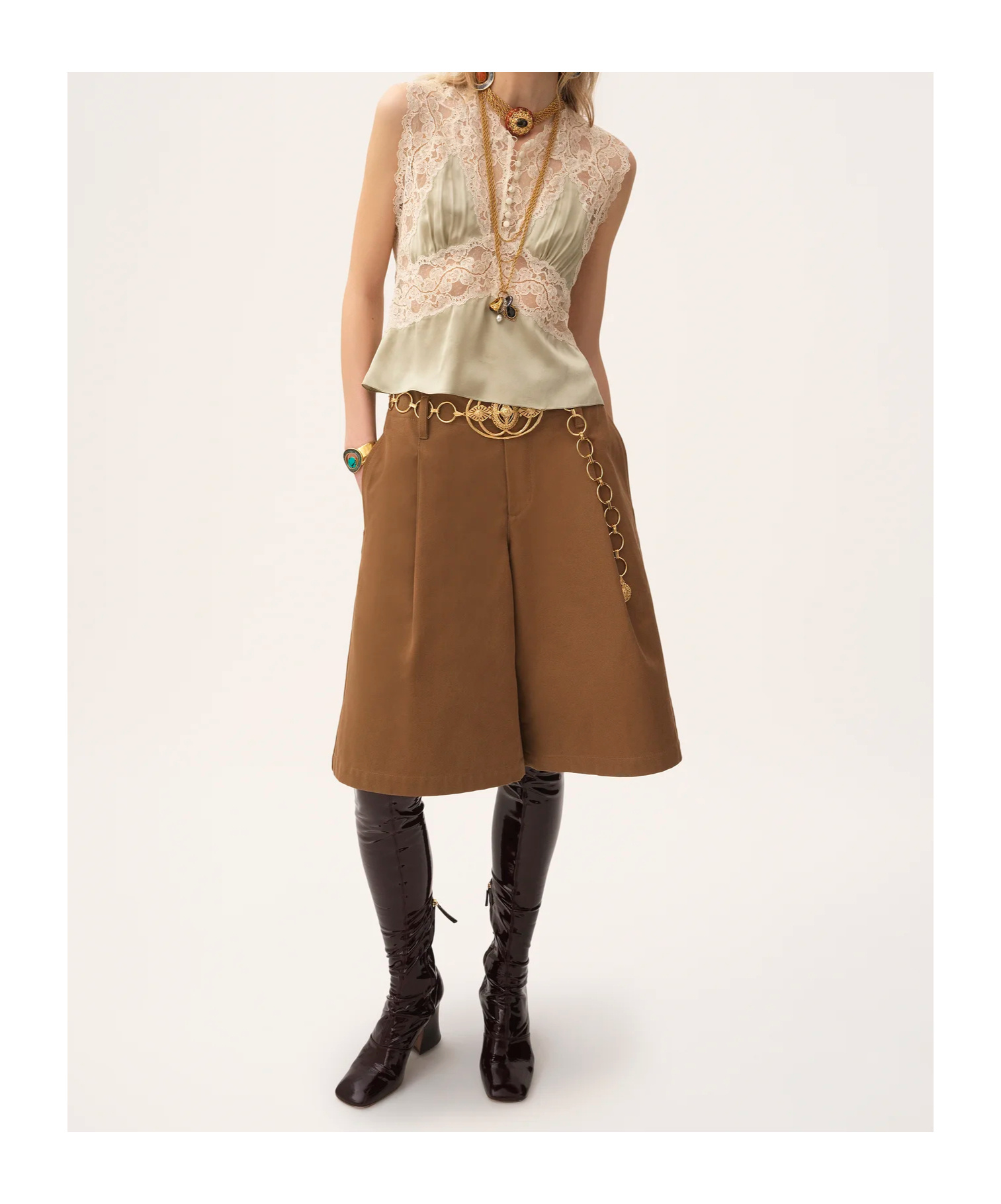 Chloé Lace V-neck Top In Brown