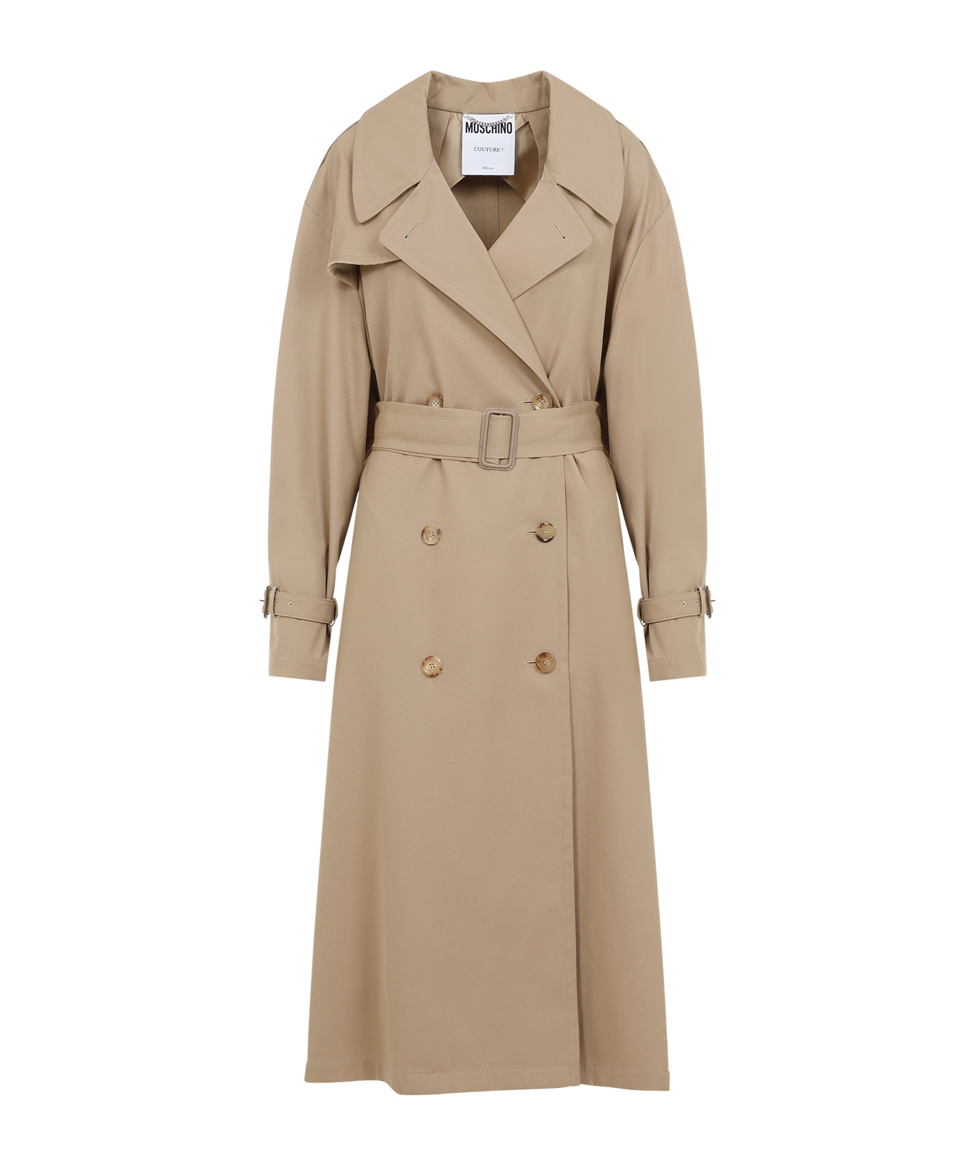 Moschino Cotton Blend Gabardine Long Trench Coat In Nude