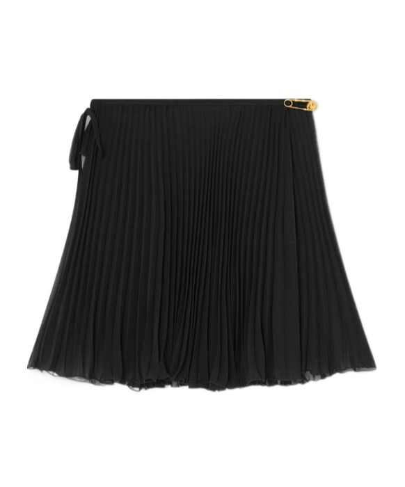 Versace Safety Pin Cover-up Pleated Skirt In Black