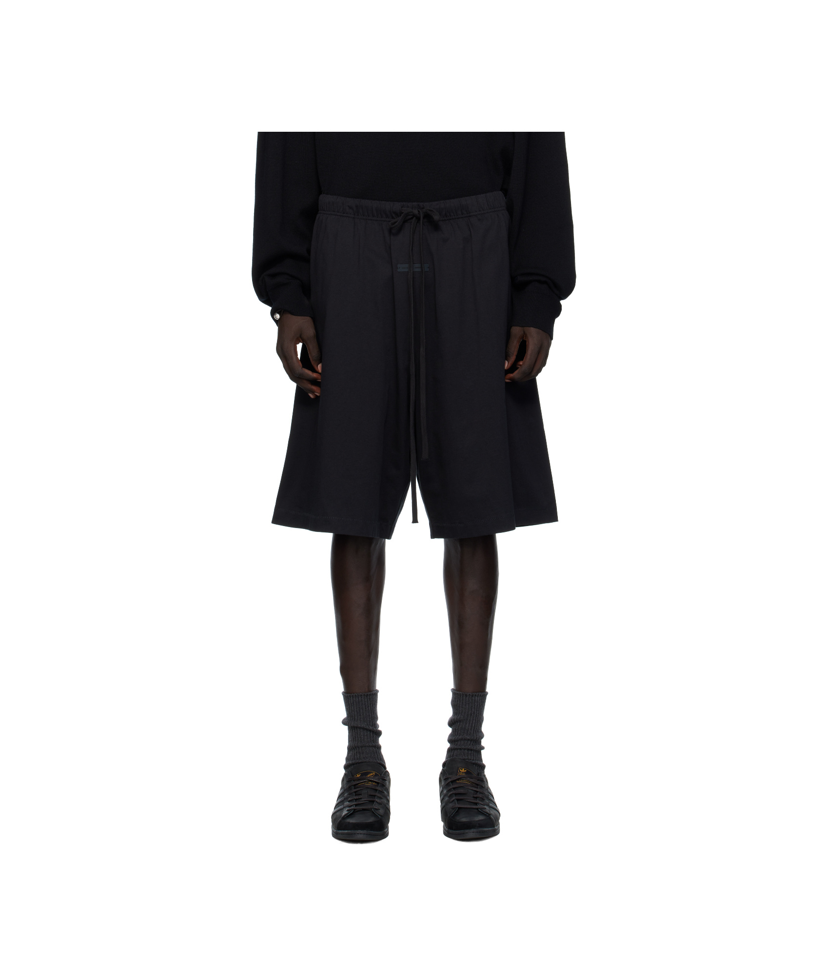 Essentials Embossed Patch Drawstring Shorts In Black