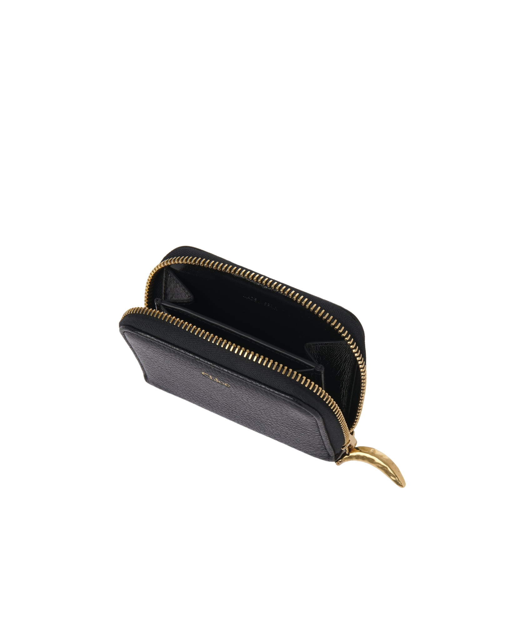 Chloé Banana Zipped Coin Purse In Grained Leather Black Size Onesize 100% Calf-skin Leather In Black