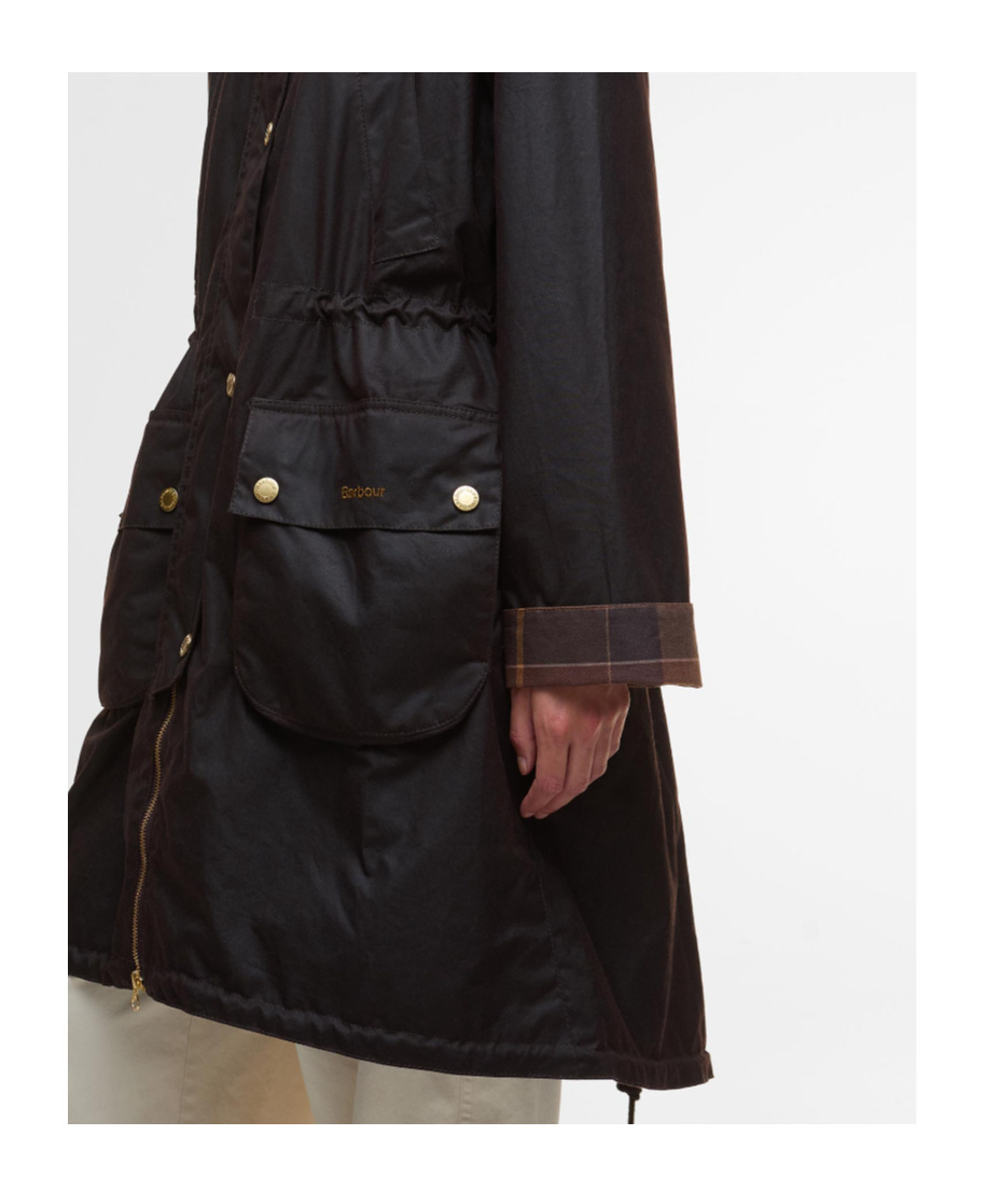 Barbour Hooded Buttoned Coat In Black