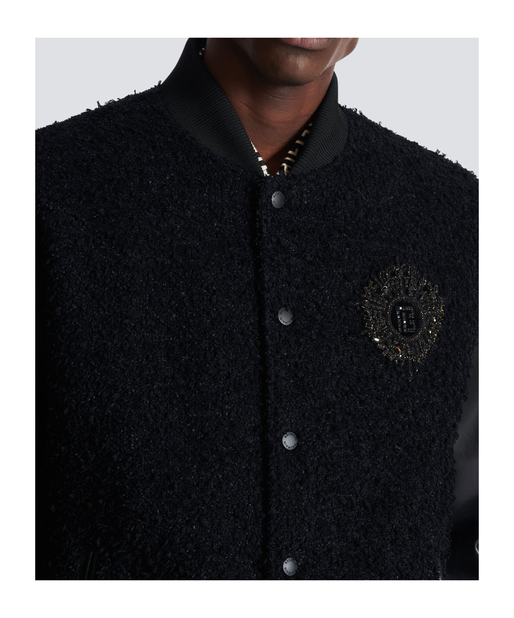 Balmain Varsity Tweed And Faux Leather Jacket In White