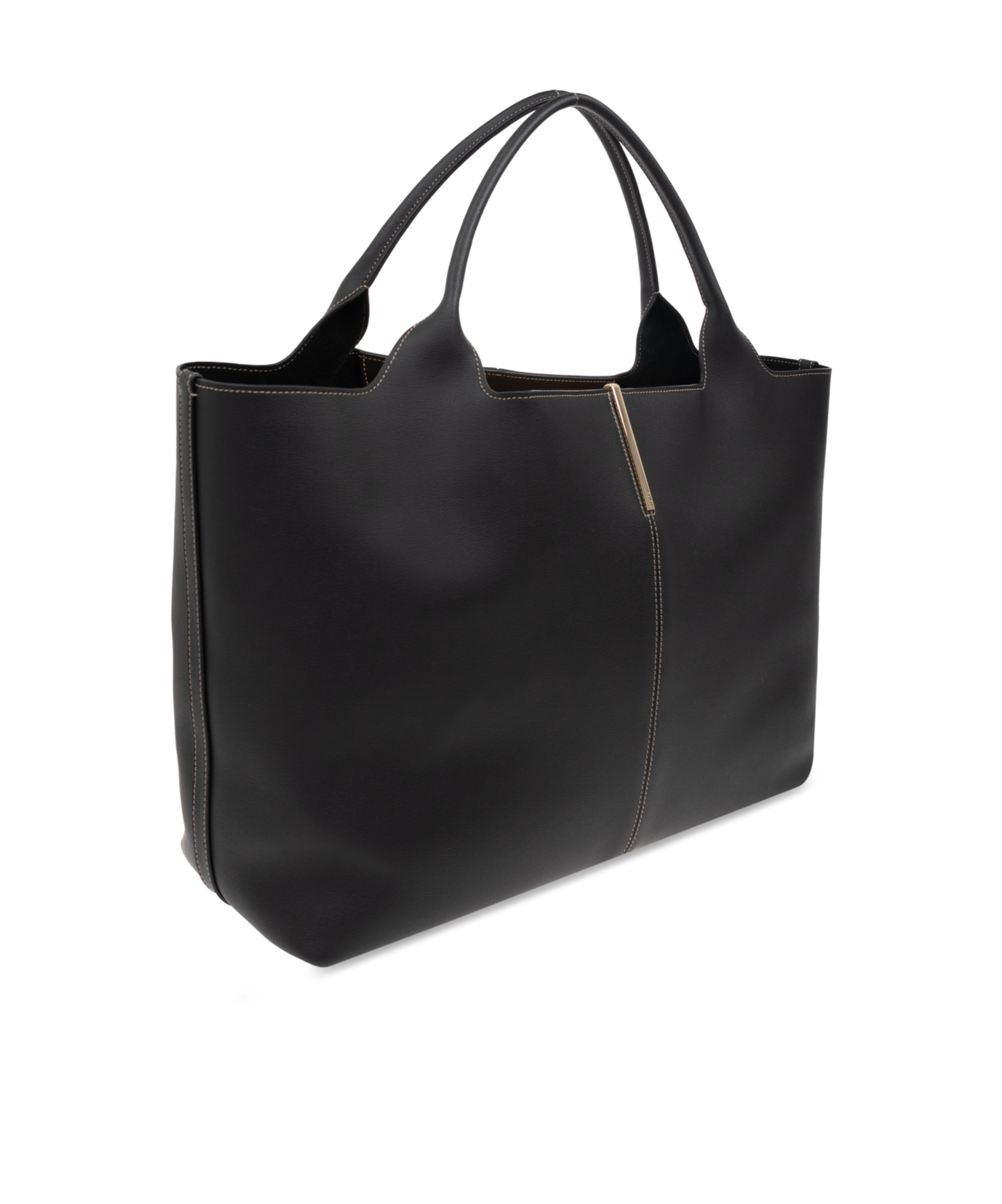 Tod's Black Shopper With Two Top Handles And Metal Bar With Logo In Leather Woman In Black