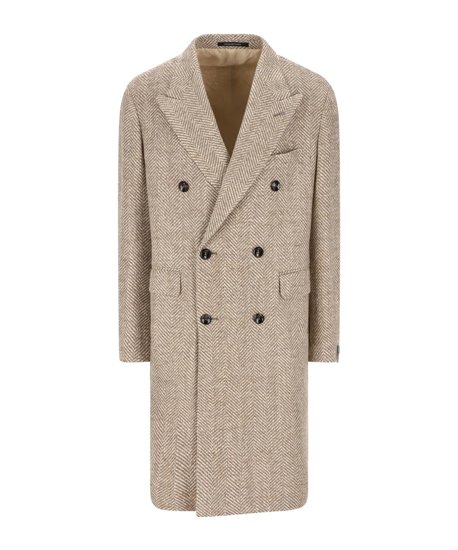 Tagliatore Herringbone Patterned Double-breasted Coat In Brown
