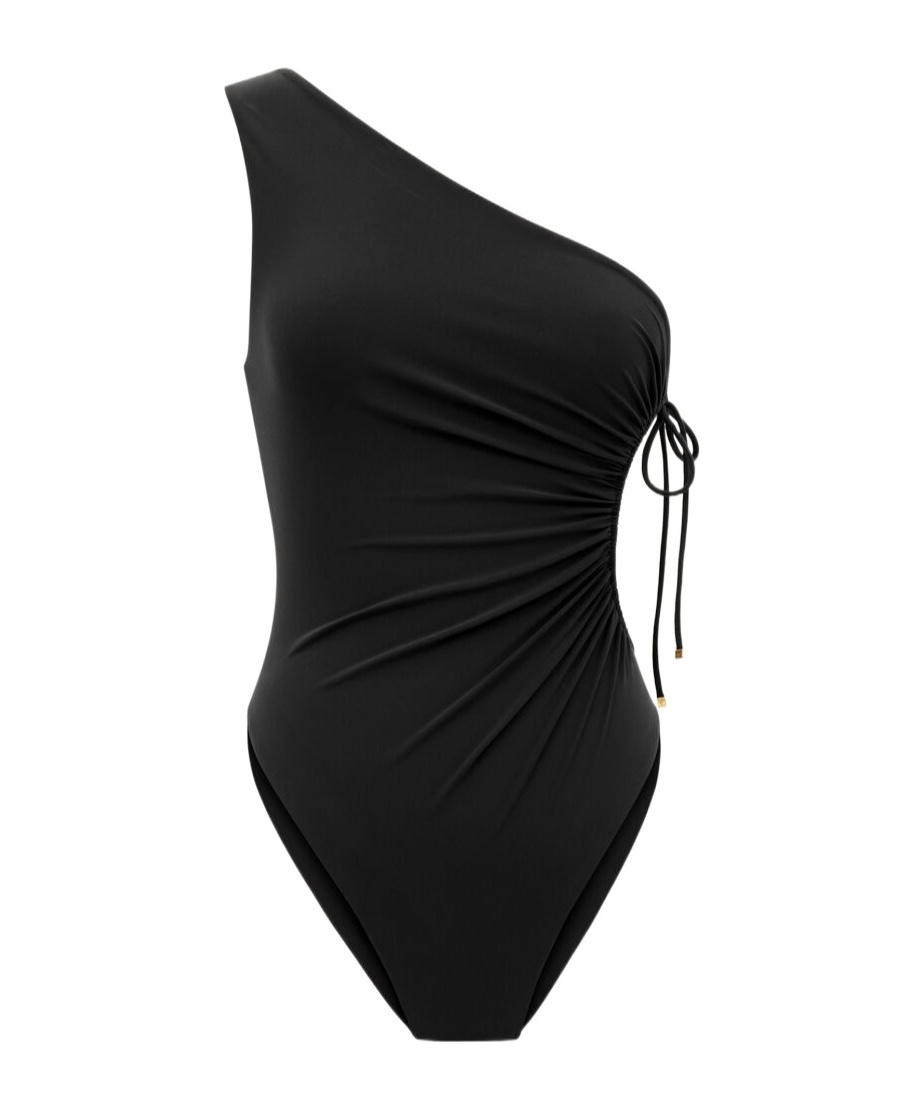 Saint Laurent Gathered One-shoulder Swimsuit In Black