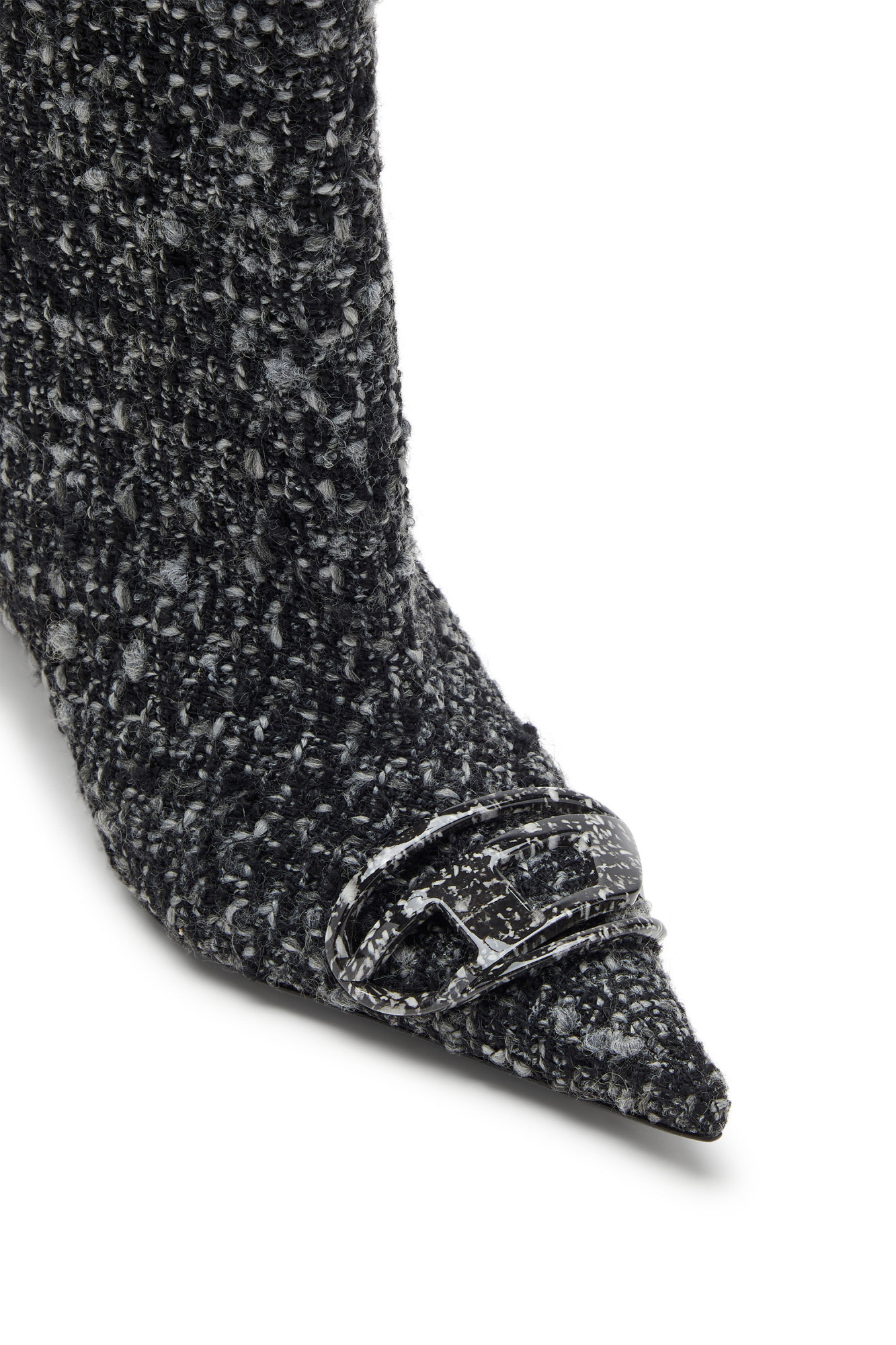 Diesel Tweed Boots With Kitten Heel And Buckle In Black