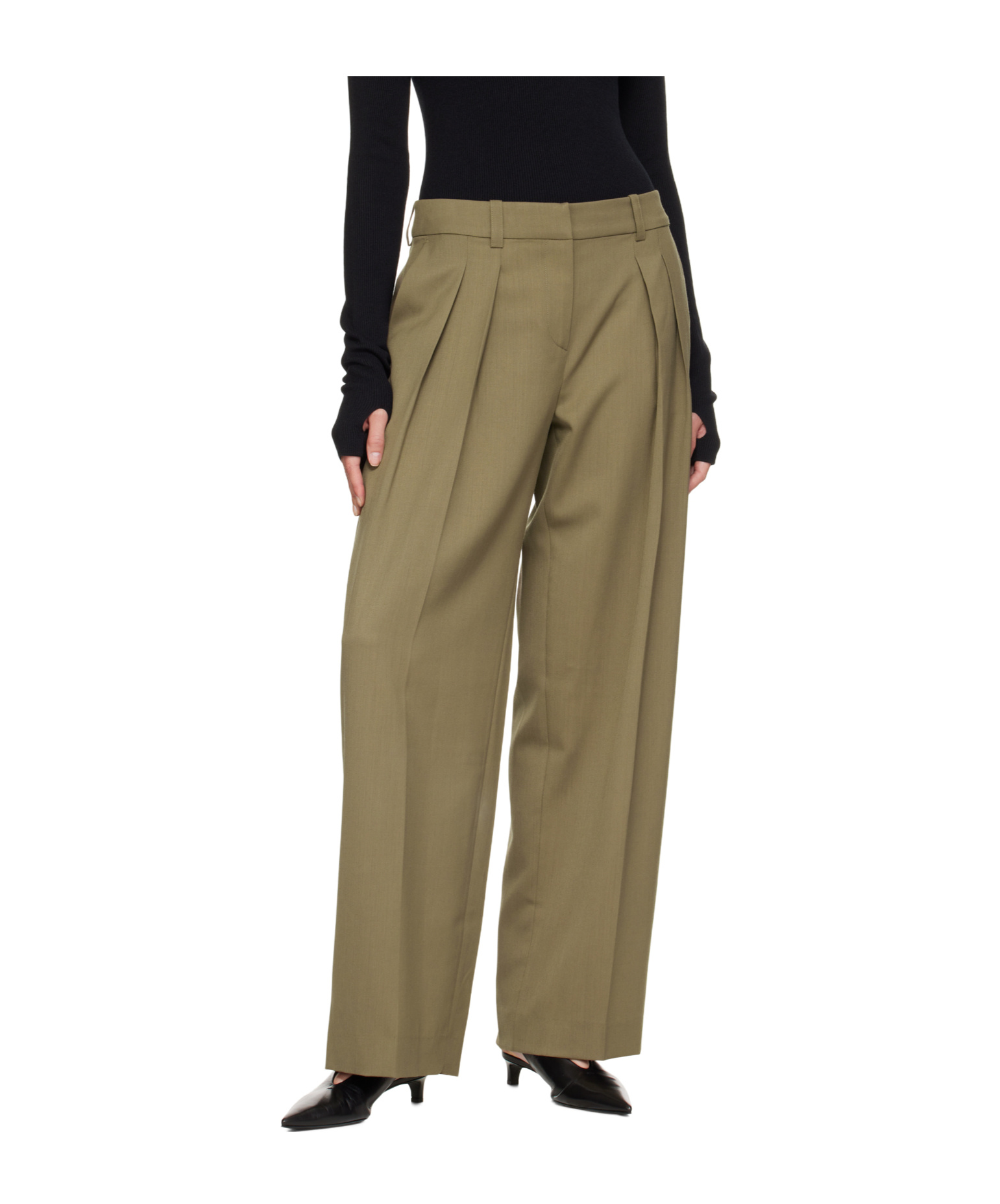 The Frankie Shop Womens Khaki Daytona Pleated Wool Trousers In Brown