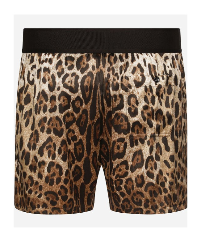 Dolce & Gabbana Leopard Print Silk Boxer Shorts In Green