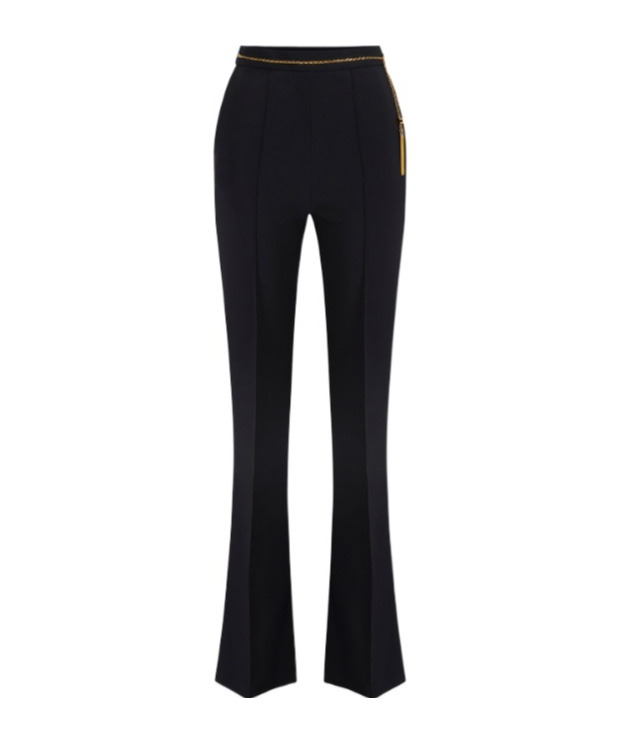 Elisabetta Franchi Lightweight Crepe Trousers With Jewel Chain In Black