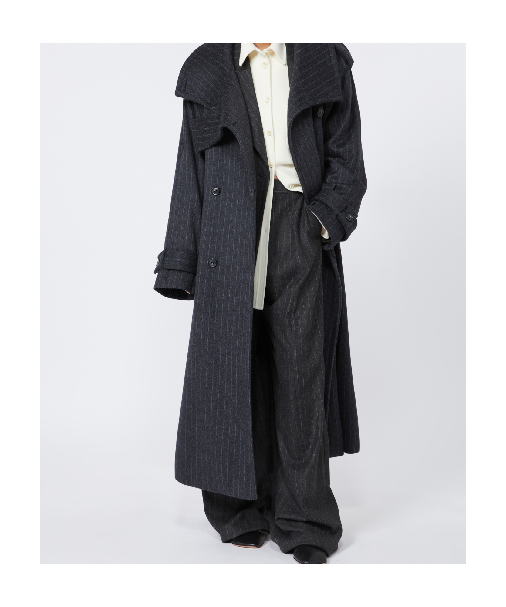 Sportmax Tailored Wool Coat Cinched Belt In Black