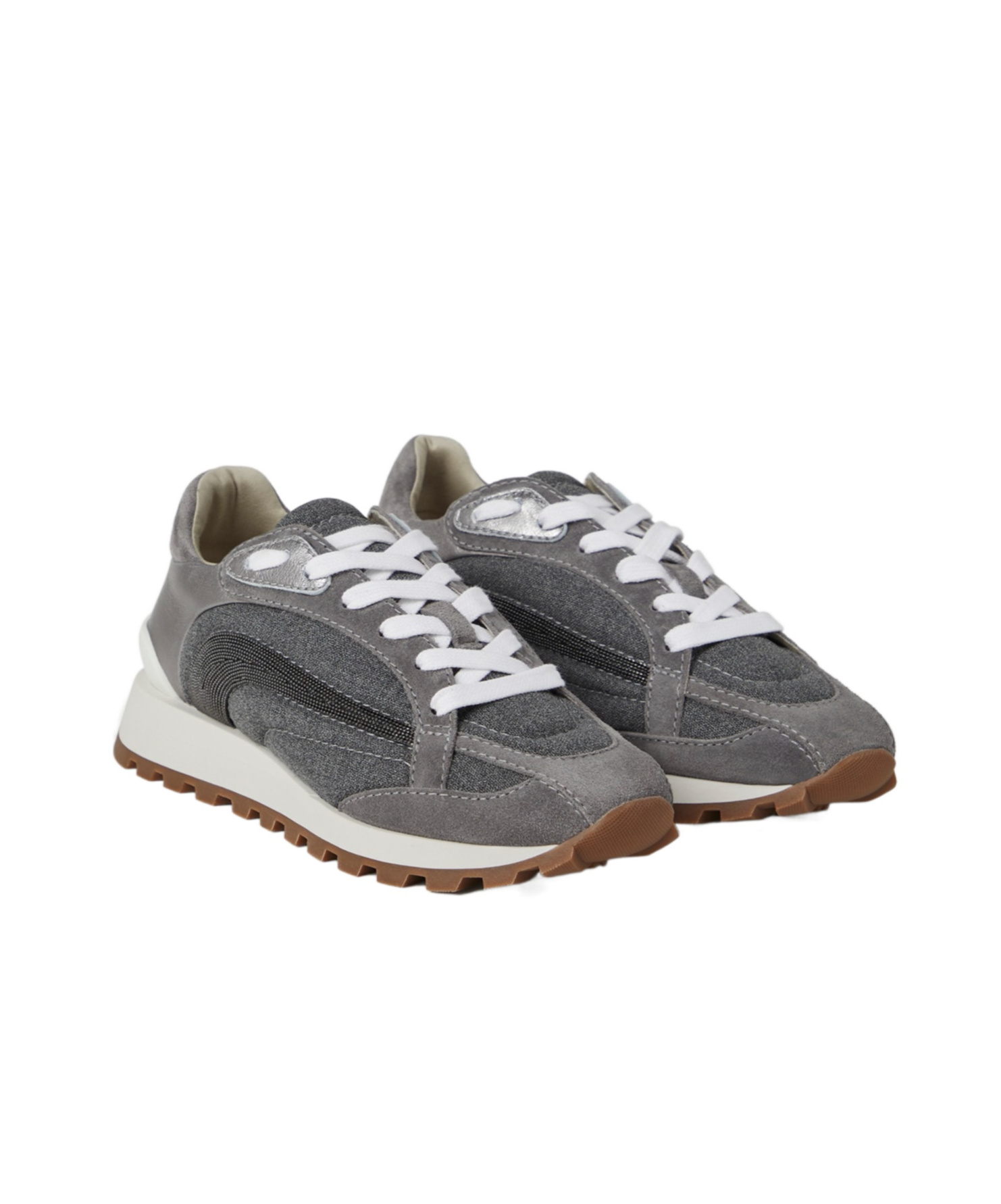 Brunello Cucinelli Monili-embellished Sneakers In Gray