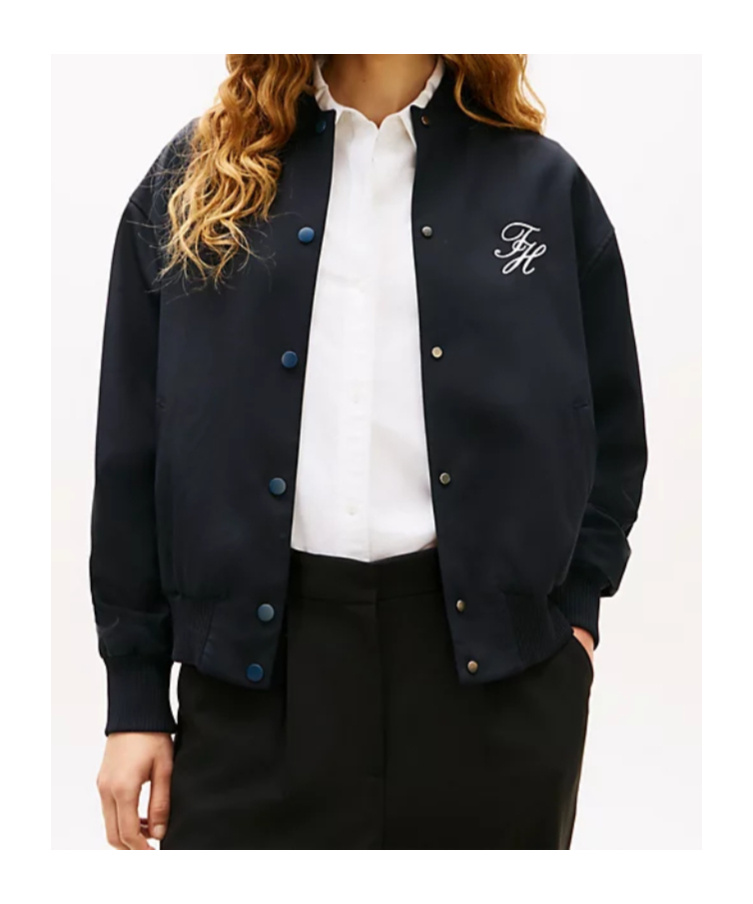 Tommy Hilfiger Timeless Wool Blend Relaxed Bomber Jacket In Blue