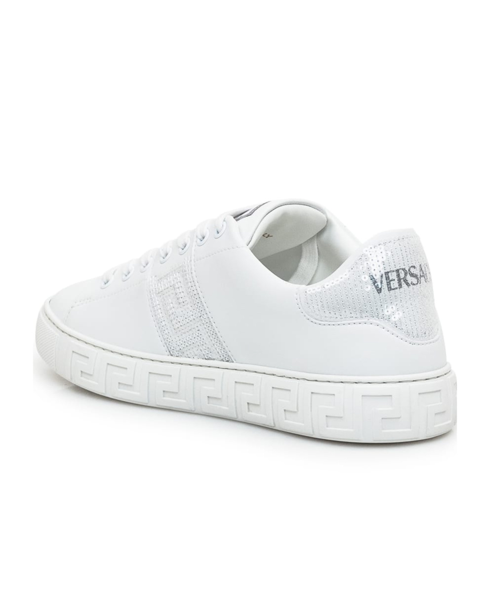 Shop Versace Greca-embellished Lace-up Sneakers In White