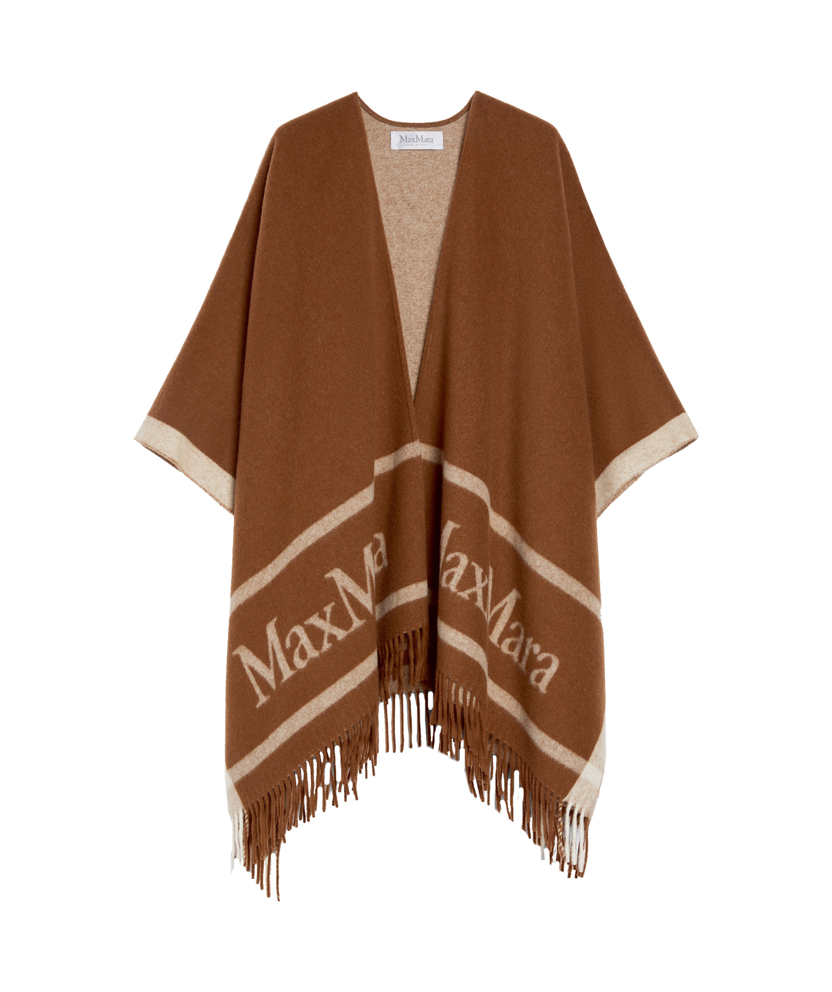 Max Mara Hilde Fringe Wool Cape In Brown