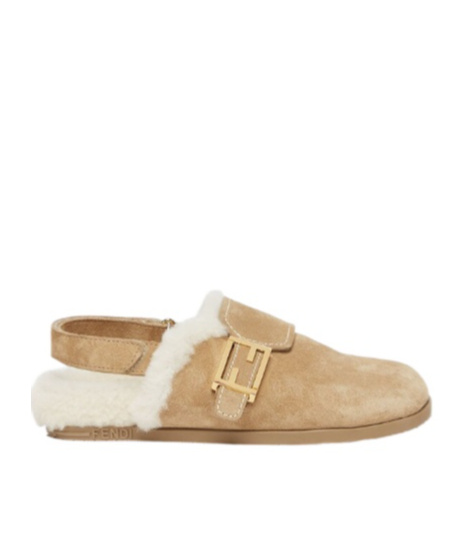 Fendi Logo Buckle Slippers In Nude