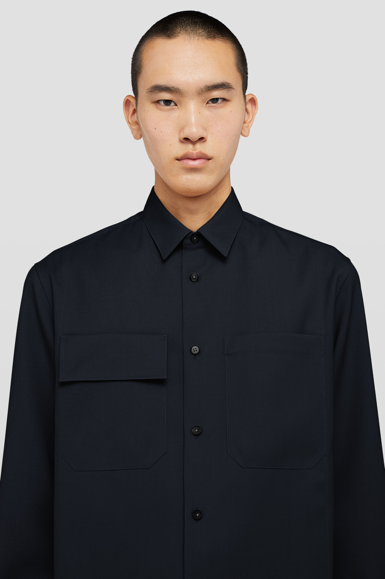 Jil Sander Long-sleeved Wool Shirt In Black