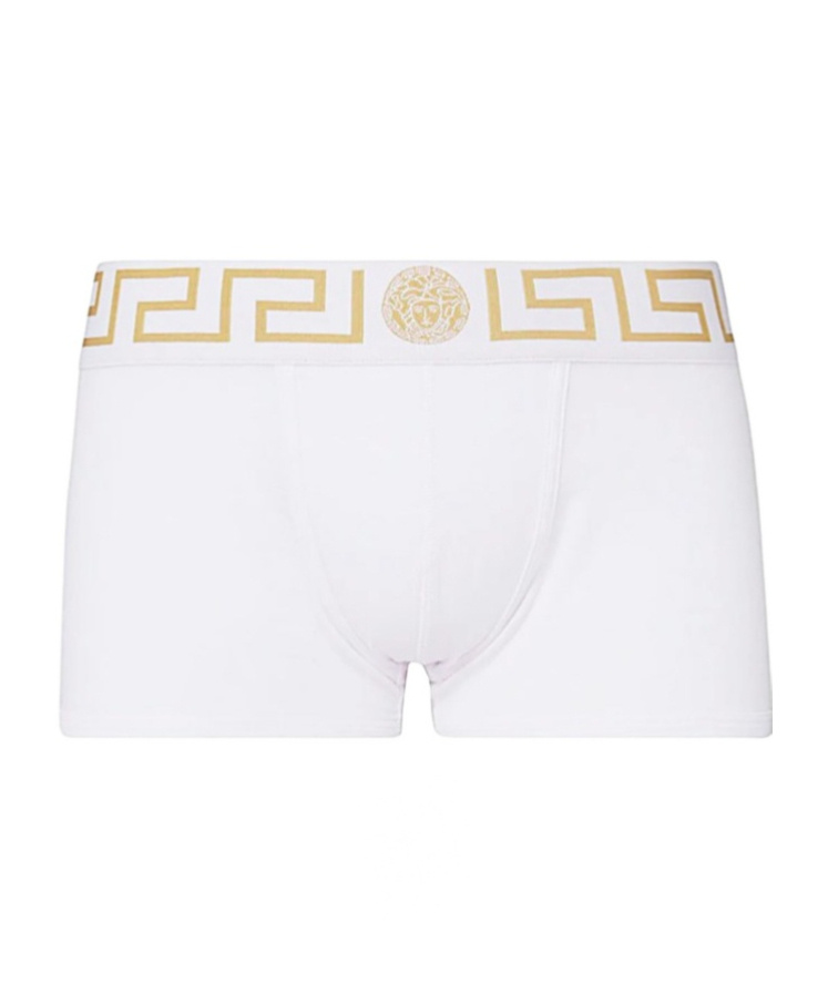 Versace Stretch Cotton Boxer Shorts With Greek Motif In White
