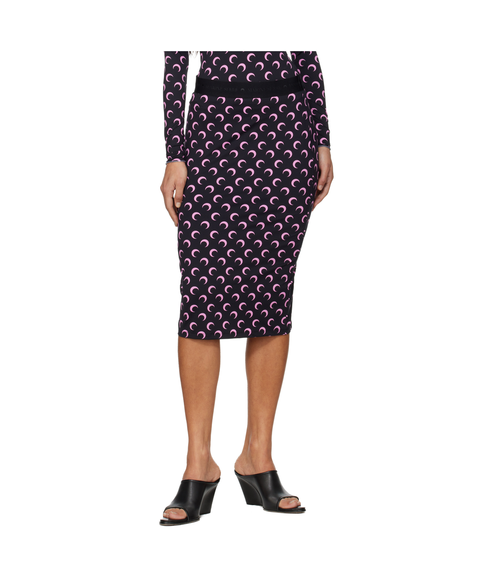 Marine Serre Black Moon Printed Jersey Midi Skirt In Multi