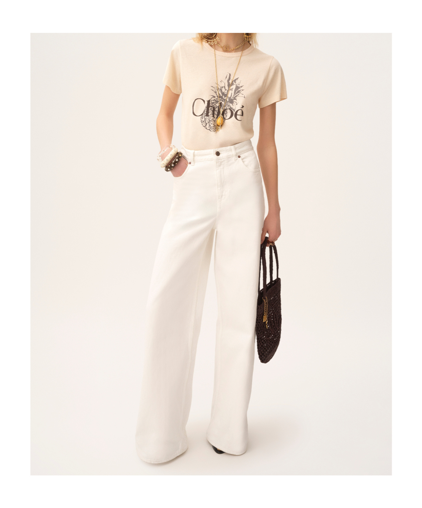 Chloé Pink Crewneck T-shirt With Maxi Logo Print On The Front In Cotton Woman In Neutral