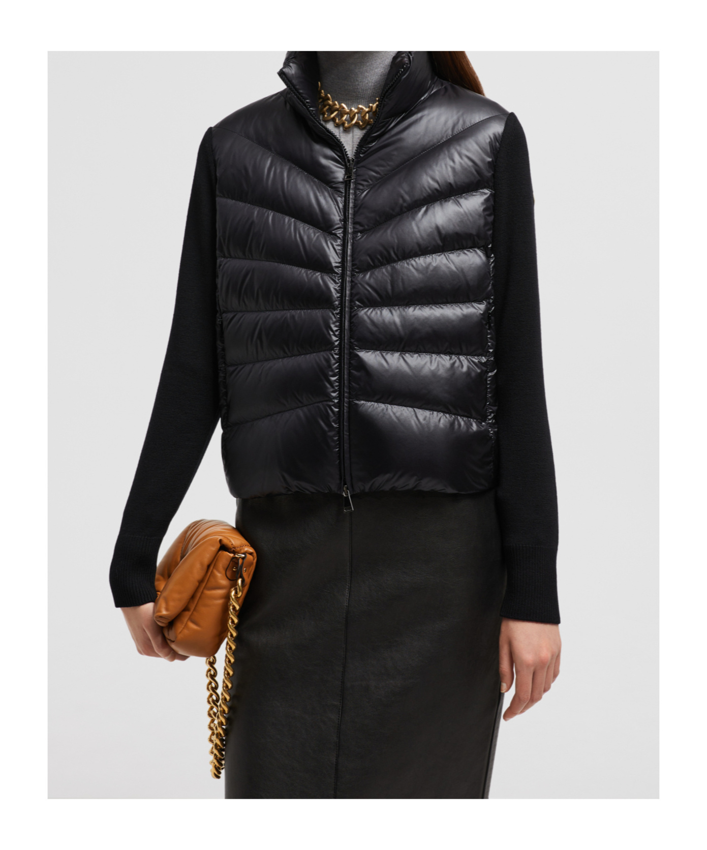 Moncler Womens Black Funnel-neck Brand-patch Regular-fit Shell-down Jacket In Black