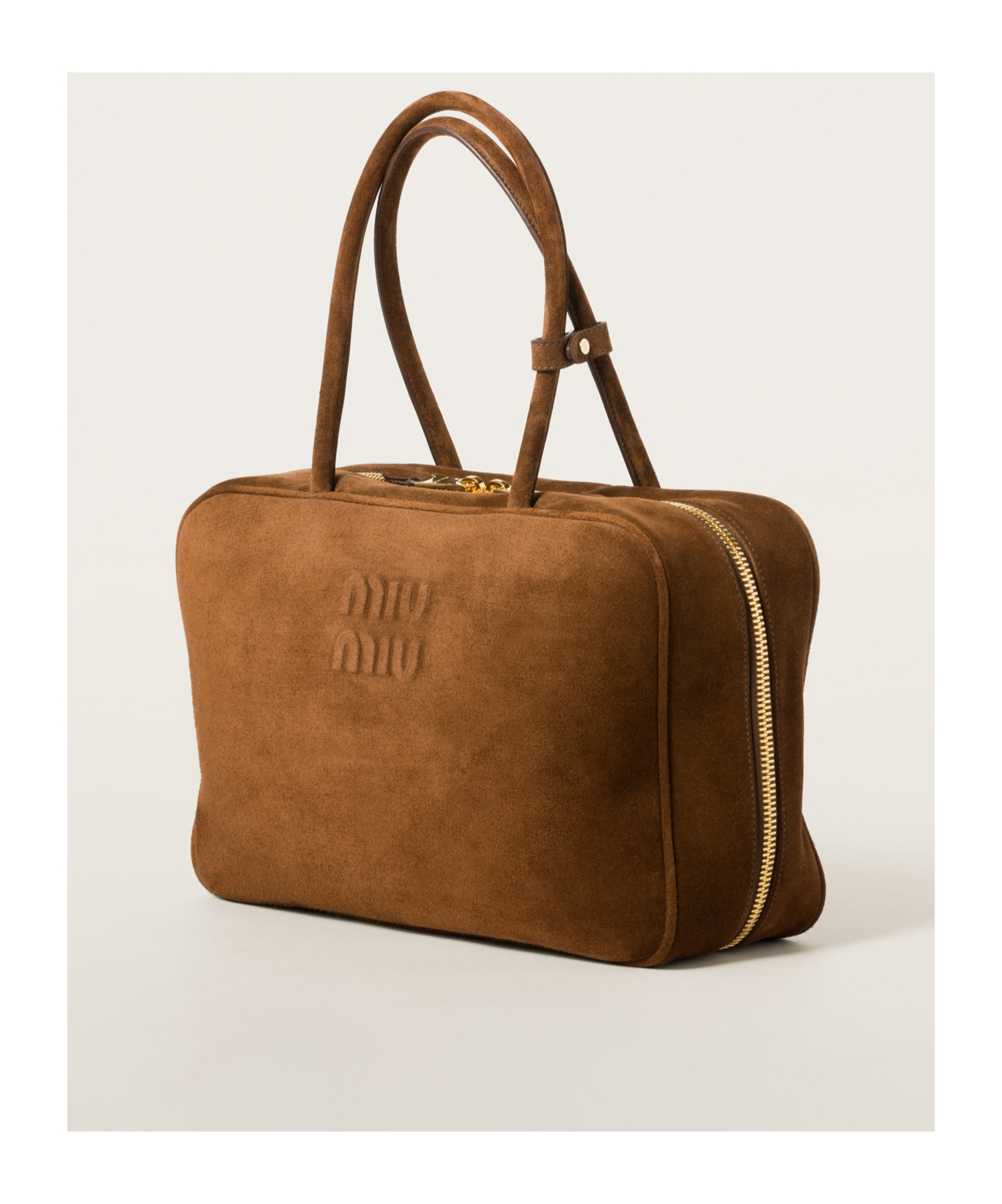 Miu Miu Beau Logo-debossed Suede Bag In Brown
