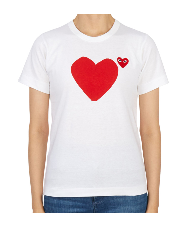 Comme Des Garçons Heart Print T-shirt In White