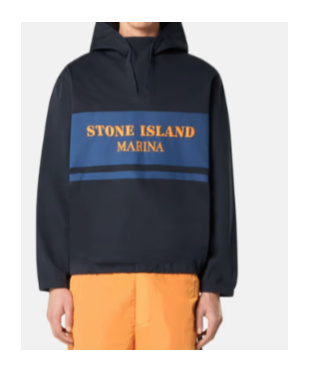 Stone Island Oversized Fit Hooded Sweatshirt With Stripe Andlettering In Navy Blue