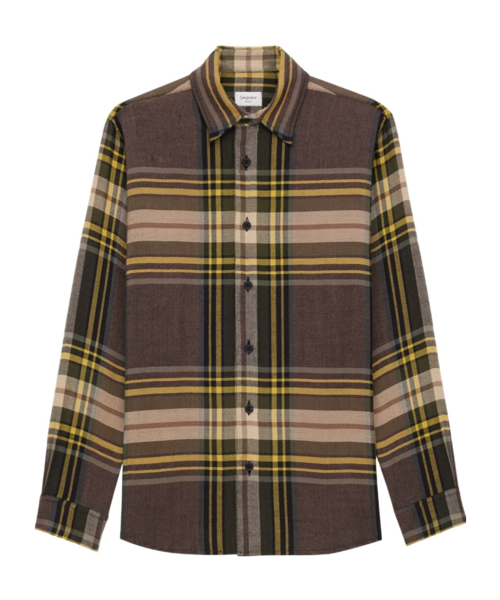 Saint Laurent Cassandre Shirt In Tartan In Multi